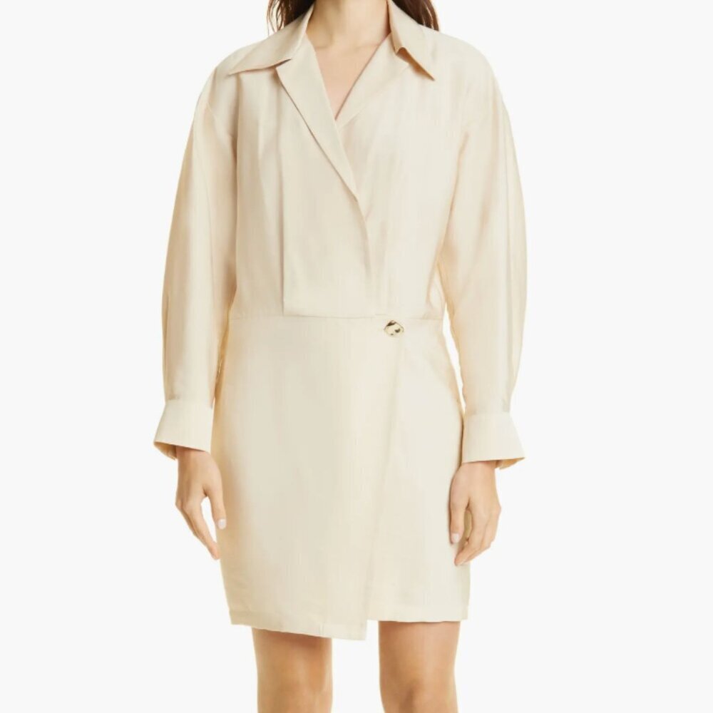 Vince Shaped Collar Long Sleeve Wrap Dress Pale Sand Beige Size 4